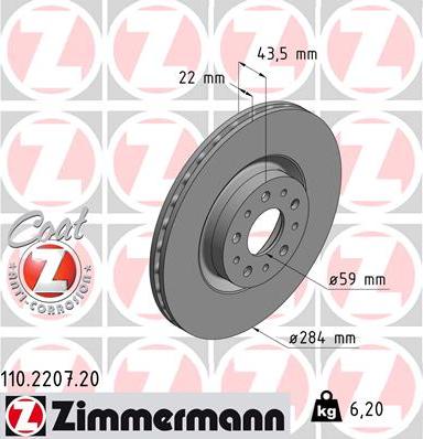 Zimmermann 110.2207.20 - Bremžu diski autospares.lv