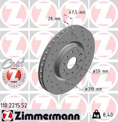 Zimmermann 110.2215.52 - Bremžu diski autospares.lv