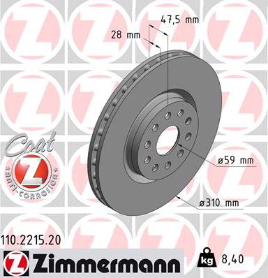 Zimmermann 110.2215.20 - Bremžu diski www.autospares.lv