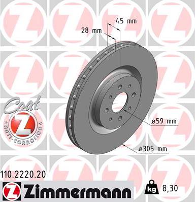 Zimmermann 110.2220.20 - Bremžu diski www.autospares.lv