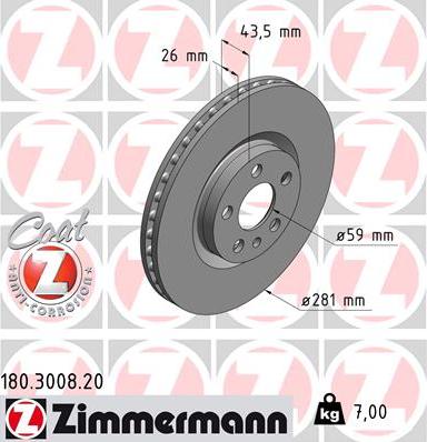 Zimmermann 180.3008.20 - Bremžu diski autospares.lv