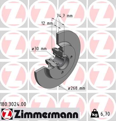 Zimmermann 180.3024.00 - Brake Disc www.autospares.lv