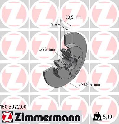 Zimmermann 180.3022.00 - Тормозной диск www.autospares.lv