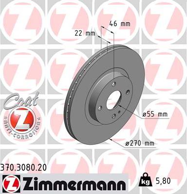 Zimmermann 370.3080.20 - Bremžu diski www.autospares.lv
