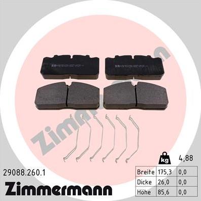 Zimmermann 29088.260.1 - Brake Pad Set, disc brake www.autospares.lv