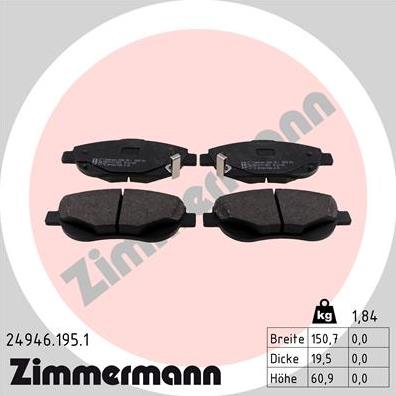 Zimmermann 24946.195.1 - Bremžu uzliku kompl., Disku bremzes www.autospares.lv