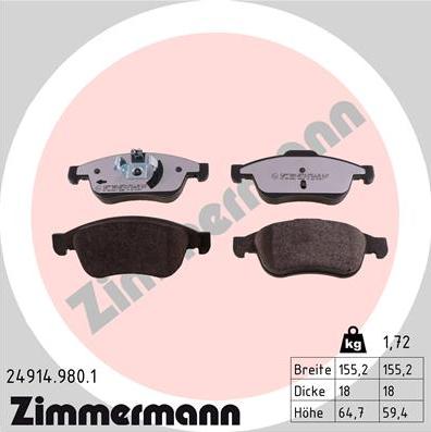 Zimmermann 24914.980.1 - Bremžu uzliku kompl., Disku bremzes www.autospares.lv