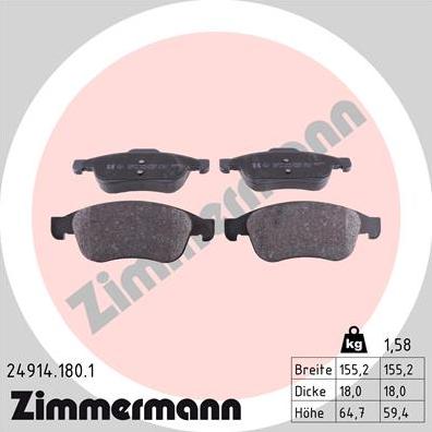 Zimmermann 24914.180.1 - Bremžu uzliku kompl., Disku bremzes www.autospares.lv