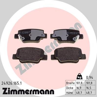 Zimmermann 24926.165.1 - Bremžu uzliku kompl., Disku bremzes www.autospares.lv