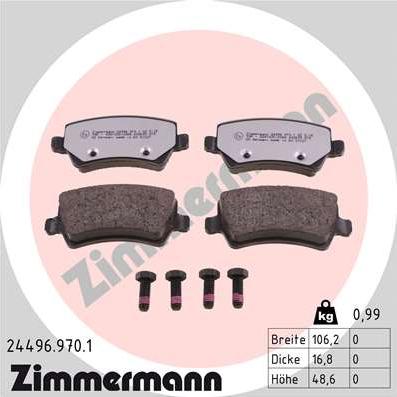 Zimmermann 24496.970.1 - Тормозные колодки, дисковые, комплект www.autospares.lv