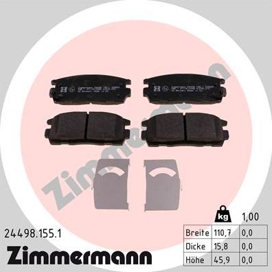 Zimmermann 24498.155.1 - Тормозные колодки, дисковые, комплект www.autospares.lv