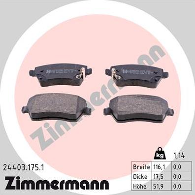 Zimmermann 24403.175.1 - Тормозные колодки, дисковые, комплект www.autospares.lv