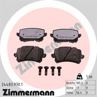 Zimmermann 24483.970.1 - Тормозные колодки, дисковые, комплект www.autospares.lv