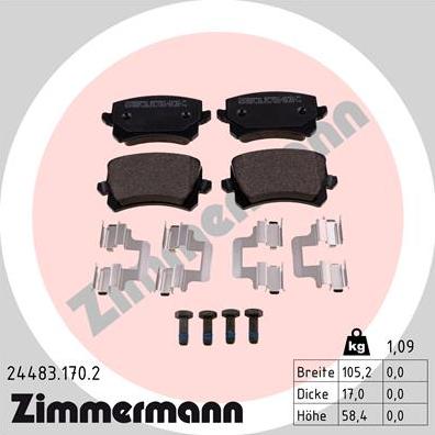 Zimmermann 24483.170.2 - Тормозные колодки, дисковые, комплект www.autospares.lv