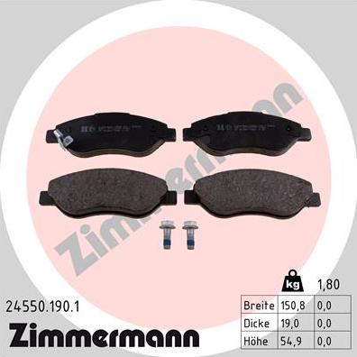 Zimmermann 24550.190.1 - Тормозные колодки, дисковые, комплект www.autospares.lv