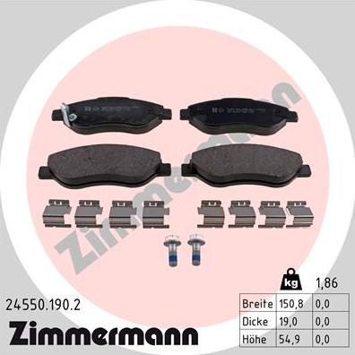 Zimmermann 24550.190.2 - Тормозные колодки, дисковые, комплект www.autospares.lv