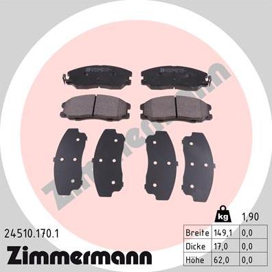 Zimmermann 24510.170.1 - Тормозные колодки, дисковые, комплект www.autospares.lv