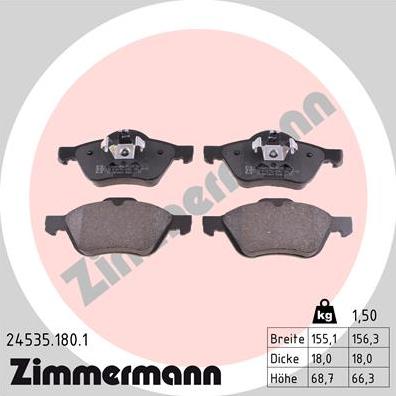 Zimmermann 24535.180.1 - Тормозные колодки, дисковые, комплект www.autospares.lv