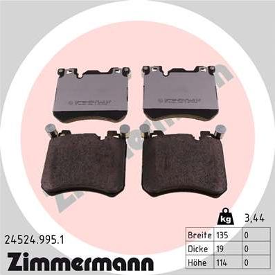 Zimmermann 24524.995.1 - Тормозные колодки, дисковые, комплект www.autospares.lv