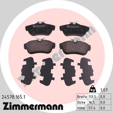 Zimmermann 24578.165.1 - Bremžu uzliku kompl., Disku bremzes www.autospares.lv