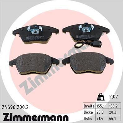 Zimmermann 24696.200.2 - Тормозные колодки, дисковые, комплект www.autospares.lv