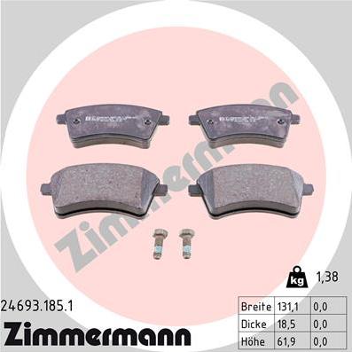 Zimmermann 24693.185.1 - Тормозные колодки, дисковые, комплект www.autospares.lv