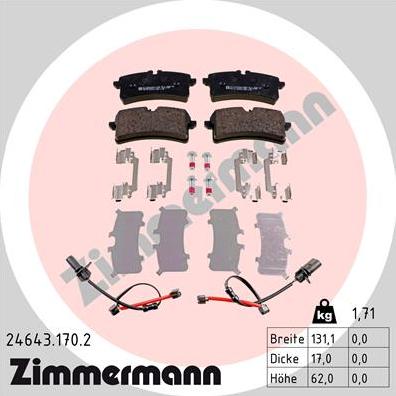 Zimmermann 24643.170.2 - Тормозные колодки, дисковые, комплект www.autospares.lv