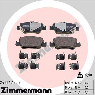 Zimmermann 24664.160.2 - Тормозные колодки, дисковые, комплект www.autospares.lv