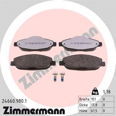 Zimmermann 24660.980.1 - Bremžu uzliku kompl., Disku bremzes autospares.lv