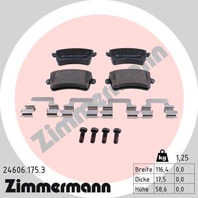 Zimmermann 24606.175.3 - Тормозные колодки, дисковые, комплект www.autospares.lv