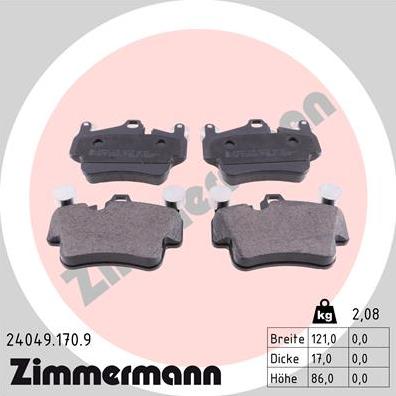 Zimmermann 24049.170.9 - Bremžu uzliku kompl., Disku bremzes www.autospares.lv