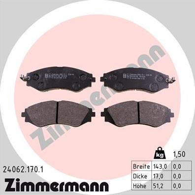 Zimmermann 24062.170.1 - Bremžu uzliku kompl., Disku bremzes www.autospares.lv