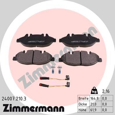 Zimmermann 24007.210.3 - Bremžu uzliku kompl., Disku bremzes www.autospares.lv