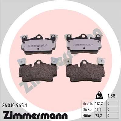 Zimmermann 24010.965.1 - Тормозные колодки, дисковые, комплект www.autospares.lv