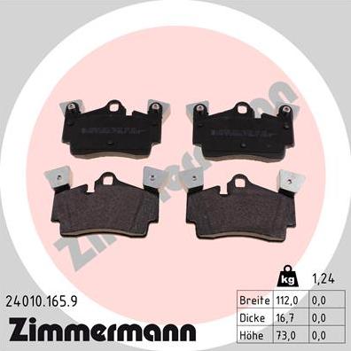 Zimmermann 24010.165.9 - Тормозные колодки, дисковые, комплект www.autospares.lv