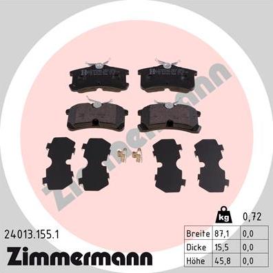 Zimmermann 24013.155.1 - Brake Pad Set, disc brake www.autospares.lv