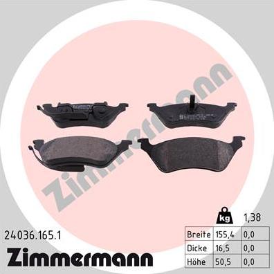 Zimmermann 24036.165.1 - Bremžu uzliku kompl., Disku bremzes autospares.lv