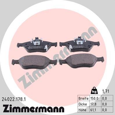 Zimmermann 24022.178.1 - Bremžu uzliku kompl., Disku bremzes www.autospares.lv