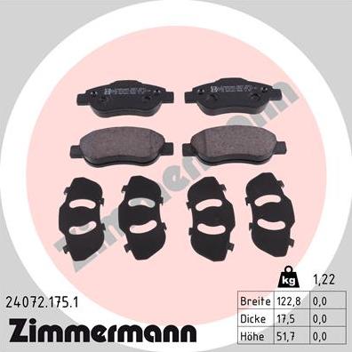 Zimmermann 24072.175.1 - Brake Pad Set, disc brake www.autospares.lv