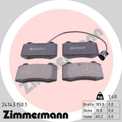 Zimmermann 24143.150.1 - Тормозные колодки, дисковые, комплект www.autospares.lv