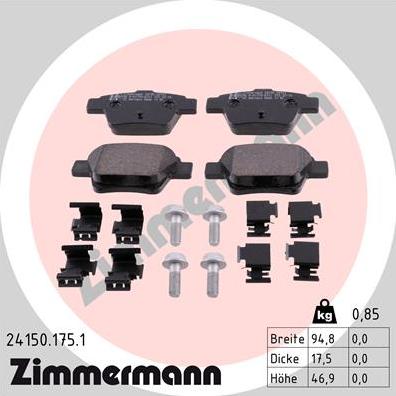 Zimmermann 24150.175.1 - Bremžu uzliku kompl., Disku bremzes www.autospares.lv