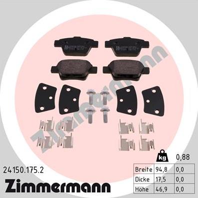 Zimmermann 24150.175.2 - Тормозные колодки, дисковые, комплект www.autospares.lv