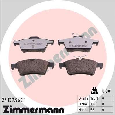 Zimmermann 24137.968.1 - Тормозные колодки, дисковые, комплект www.autospares.lv