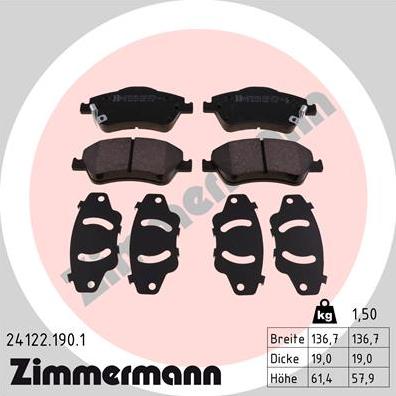 Zimmermann 24122.190.1 - Bremžu uzliku kompl., Disku bremzes www.autospares.lv