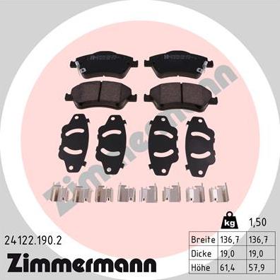 Zimmermann 24122.190.2 - Bremžu uzliku kompl., Disku bremzes www.autospares.lv