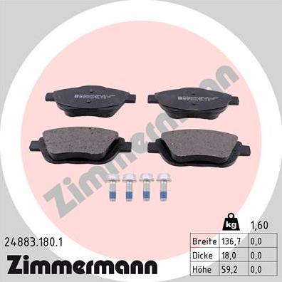 Zimmermann 24883.180.1 - Тормозные колодки, дисковые, комплект www.autospares.lv