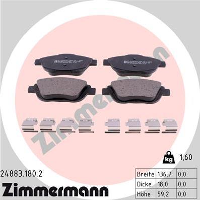 Zimmermann 24883.180.2 - Тормозные колодки, дисковые, комплект www.autospares.lv