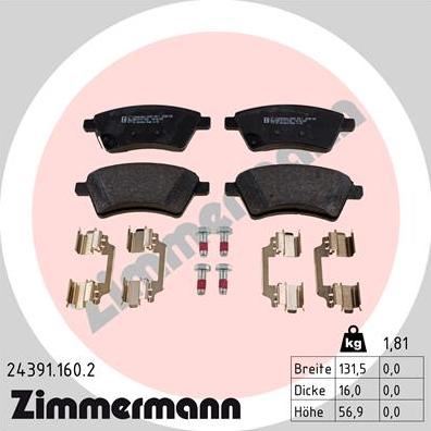 Zimmermann 24391.160.2 - Bremžu uzliku kompl., Disku bremzes www.autospares.lv