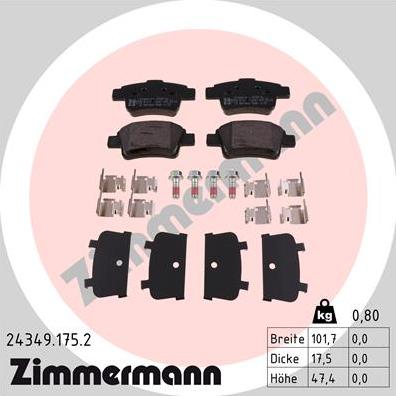 Zimmermann 24349.175.2 - Тормозные колодки, дисковые, комплект www.autospares.lv