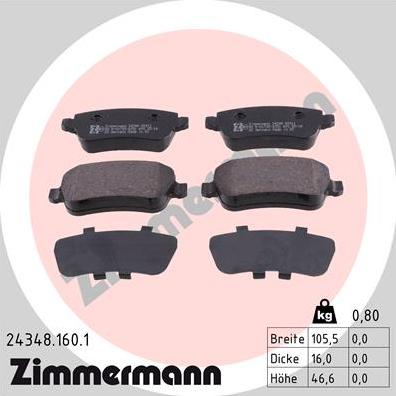 Zimmermann 24348.160.1 - Тормозные колодки, дисковые, комплект www.autospares.lv